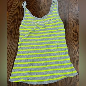 bebe grey and green/yellow stripped tank top